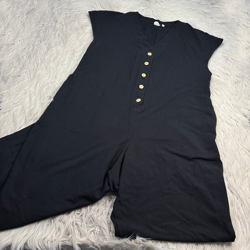 Beyond Nine Frankie Women's XL Black Cotton Jersey Jumpsuit Button Comfort